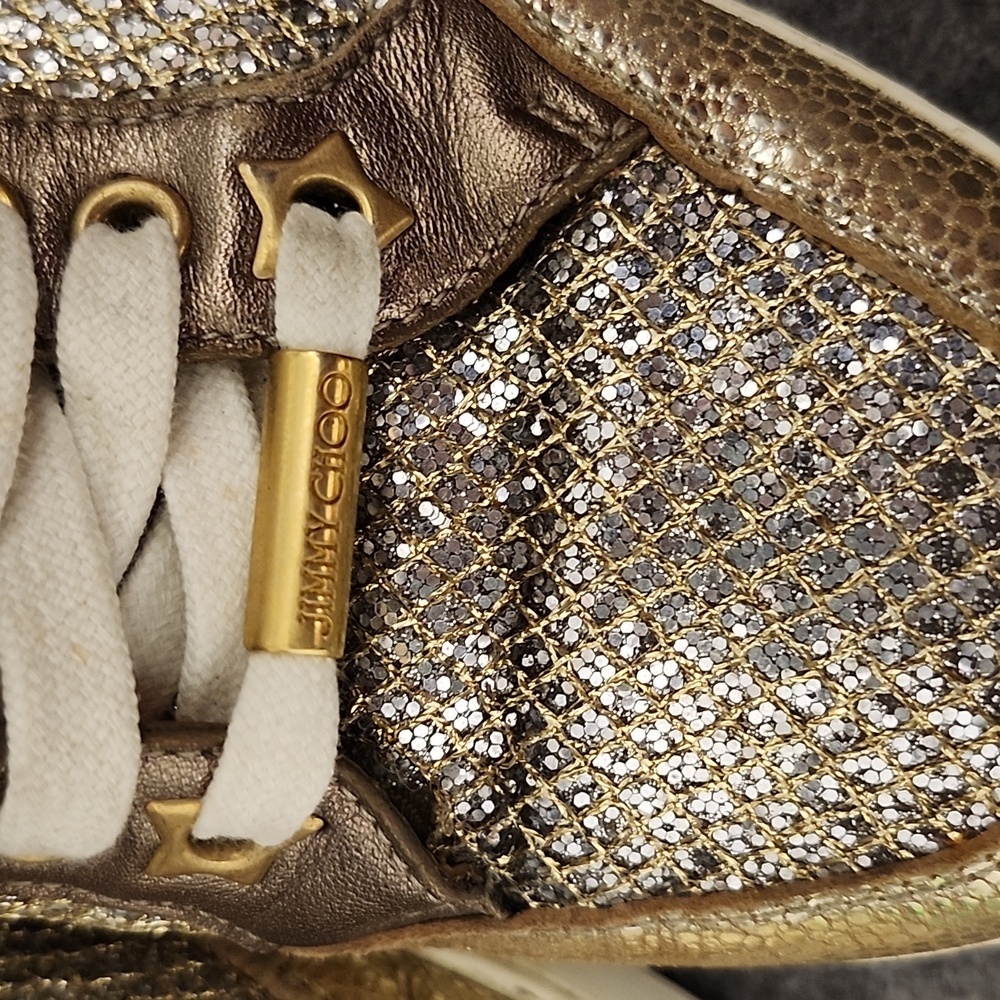 Jimmy Choo size 36 gold metallic lace up sneaker - Picture 3 of 11